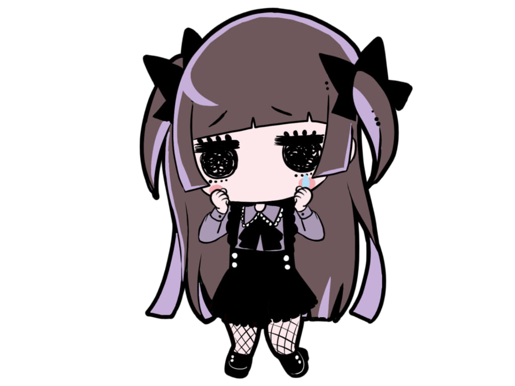 黒と紫のワンピースを着て泣いている女の子のイラスト